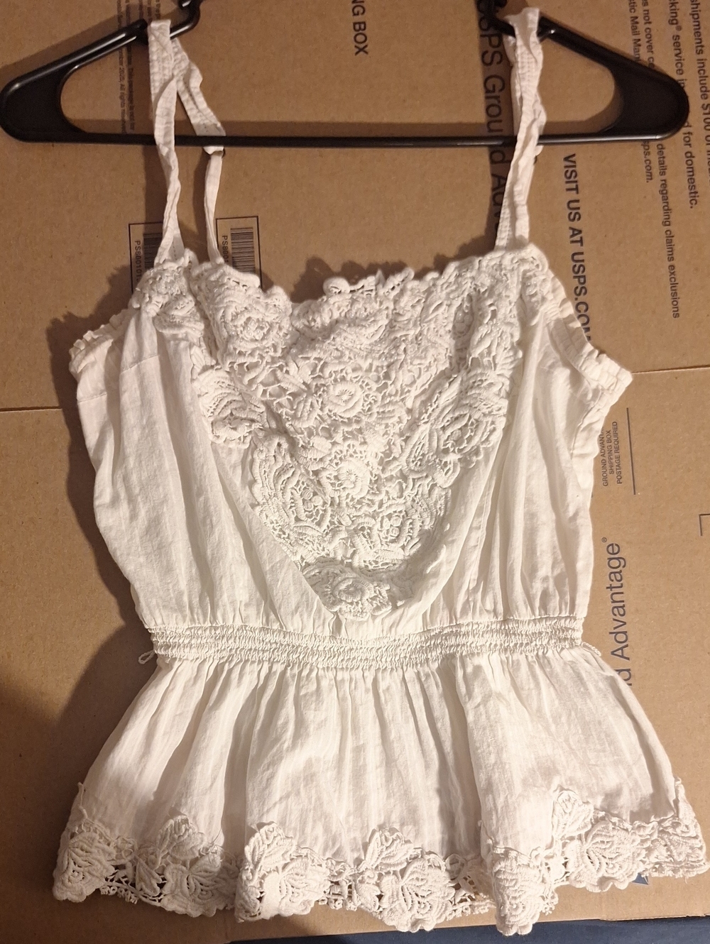 Abercrombie & Fitch White Lace-Trim Peplum Camisole Top